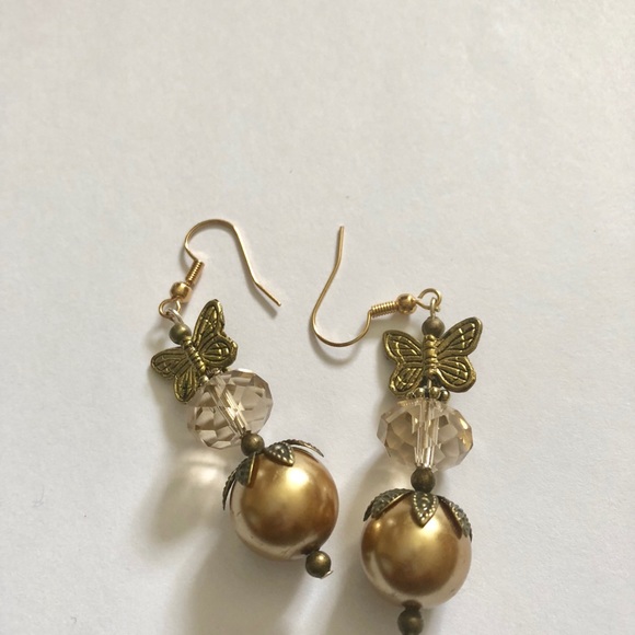 Handmade Dangle Earrings Brass Butterflies 2” Long - Picture 2 of 4